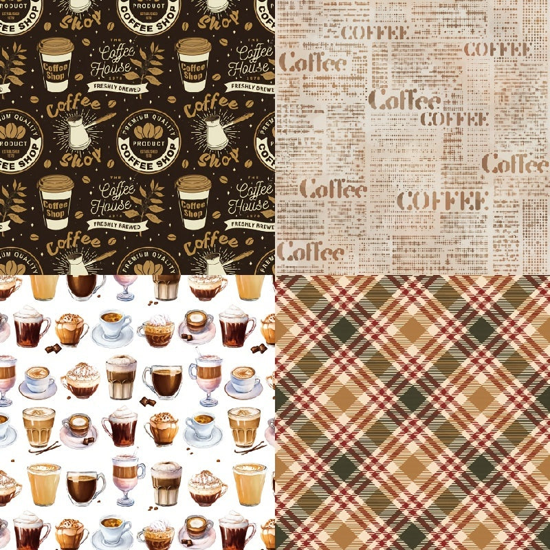 Coffee Themed DIY Scrapbook Stickers & Backgrounds Kit - 24 Sheets
