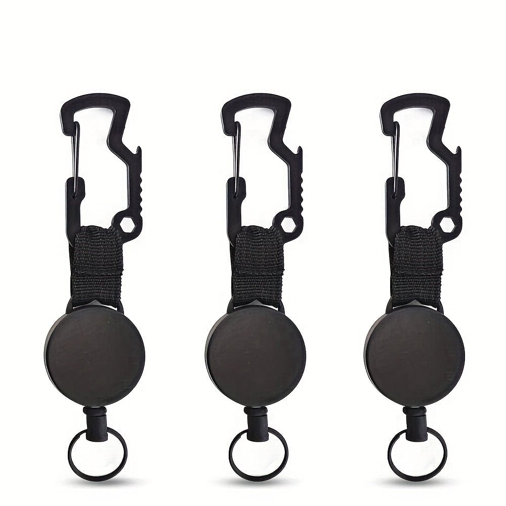 Metal Carabiner with Retractable Lanyard Reel Bottle Opener Keychain