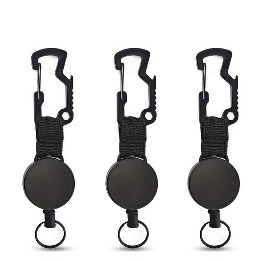 Metal Carabiner with Retractable Lanyard Reel Bottle Opener Keychain