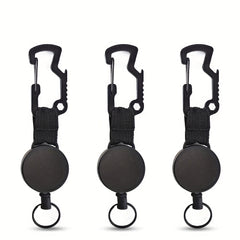Metal Carabiner with Retractable Lanyard Reel Bottle Opener Keychain