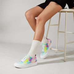 Women's Breathable Knit Sneakers Low Top Lace Up Shoes