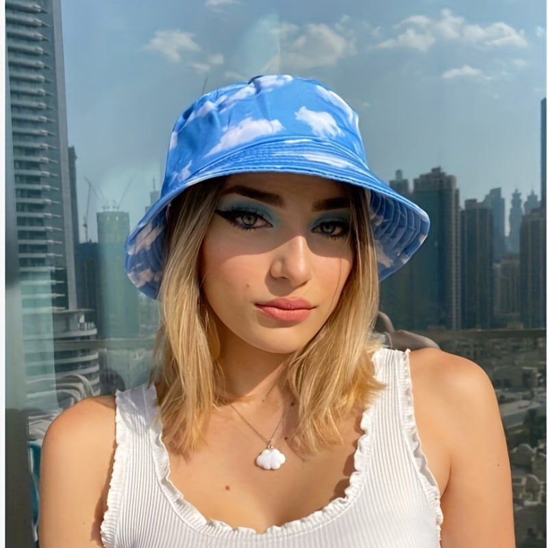 Cloud Print Bucket Hat Lightweight Casual Sunshade Cap