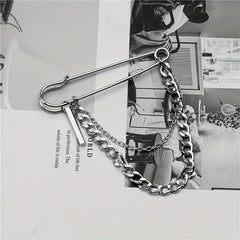 Men's Chain Pin Brooch Street Metal Decoration Hip hop Western Clothing Accessor