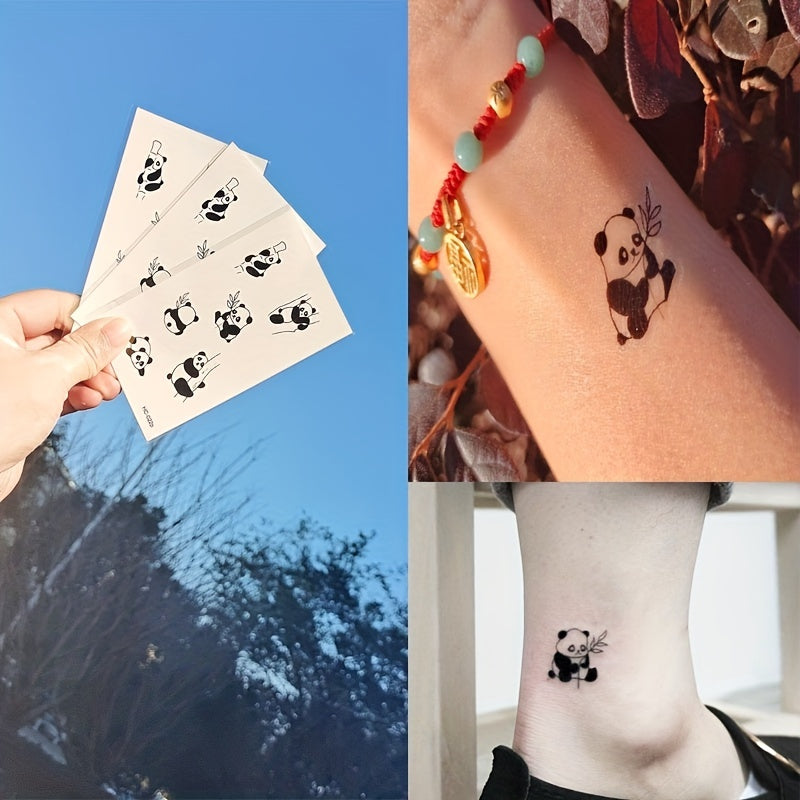 Panda and Bamboo Cartoon Tattoo Sticker - Waterproof and Long Lasting