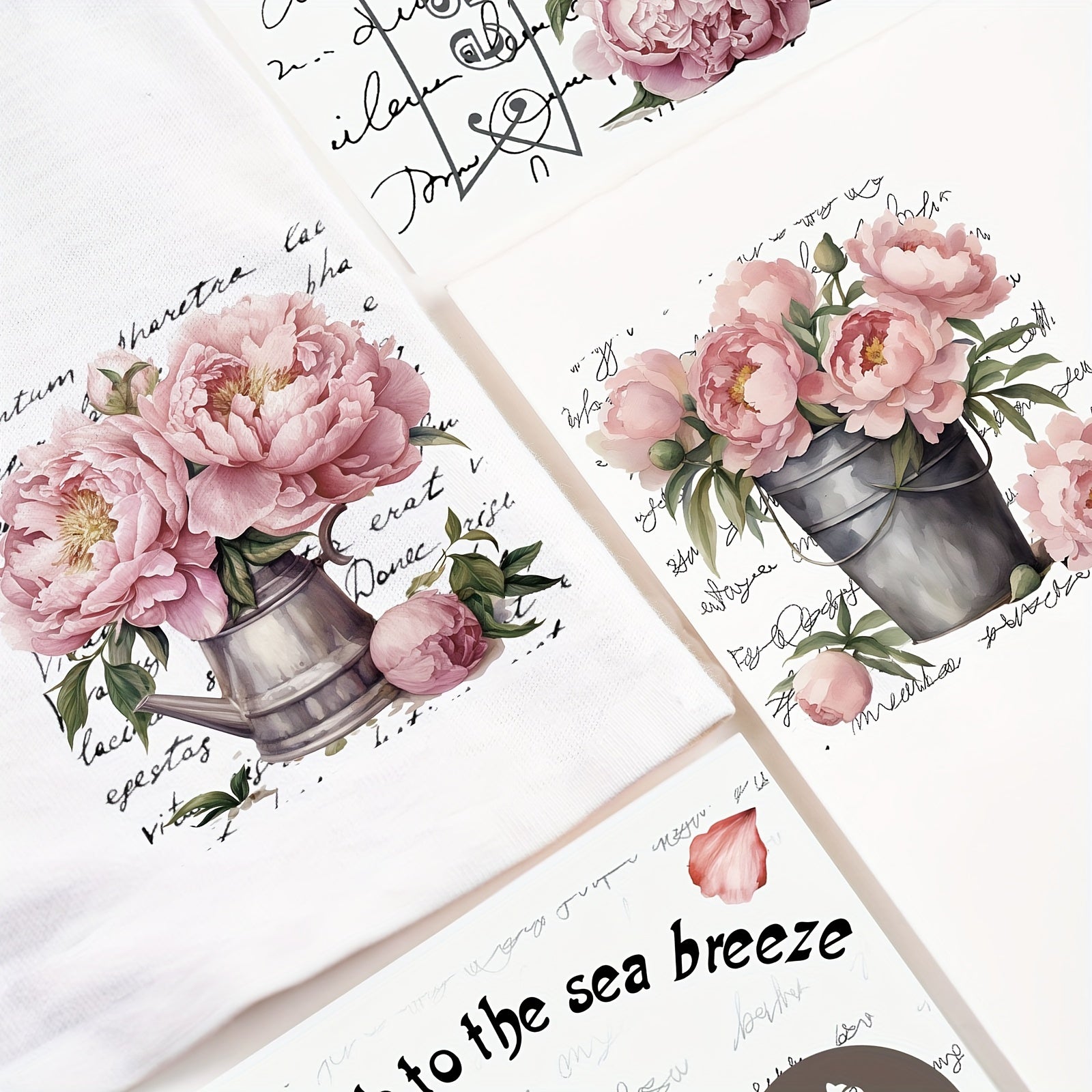 10 Sheets Vintage Peony Flower Rub On Stickers for DIY Scrapbooking