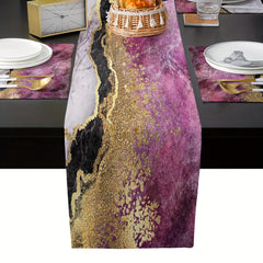 Marble Texture Purple Golden Lines Table Runner 13x72 Inch