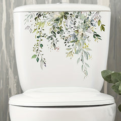 Green Plant Pattern Toilet Lid Decal for Bathroom Decor