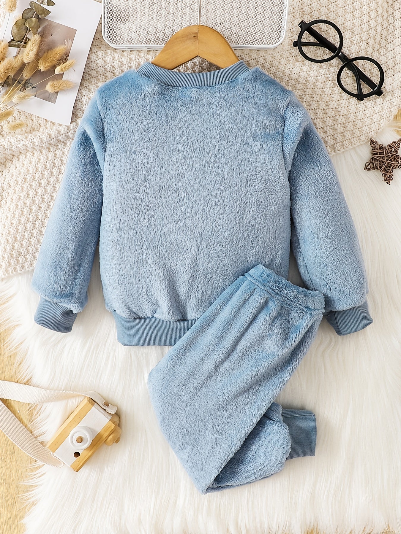 Cartoon Cat Long Sleeve Warm Fleece Pajama Set