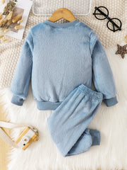 Cartoon Cat Long Sleeve Warm Fleece Pajama Set