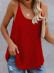  Solid Round Neck High Stretch Knit Cami Top