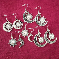 Alloy Hollow Moon Sun Earrings Moon Sun Pendant Earrings