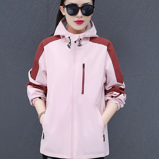 Women's Outdoor Block Sports Jacket Zipper Pockets Waterproof & Breathable