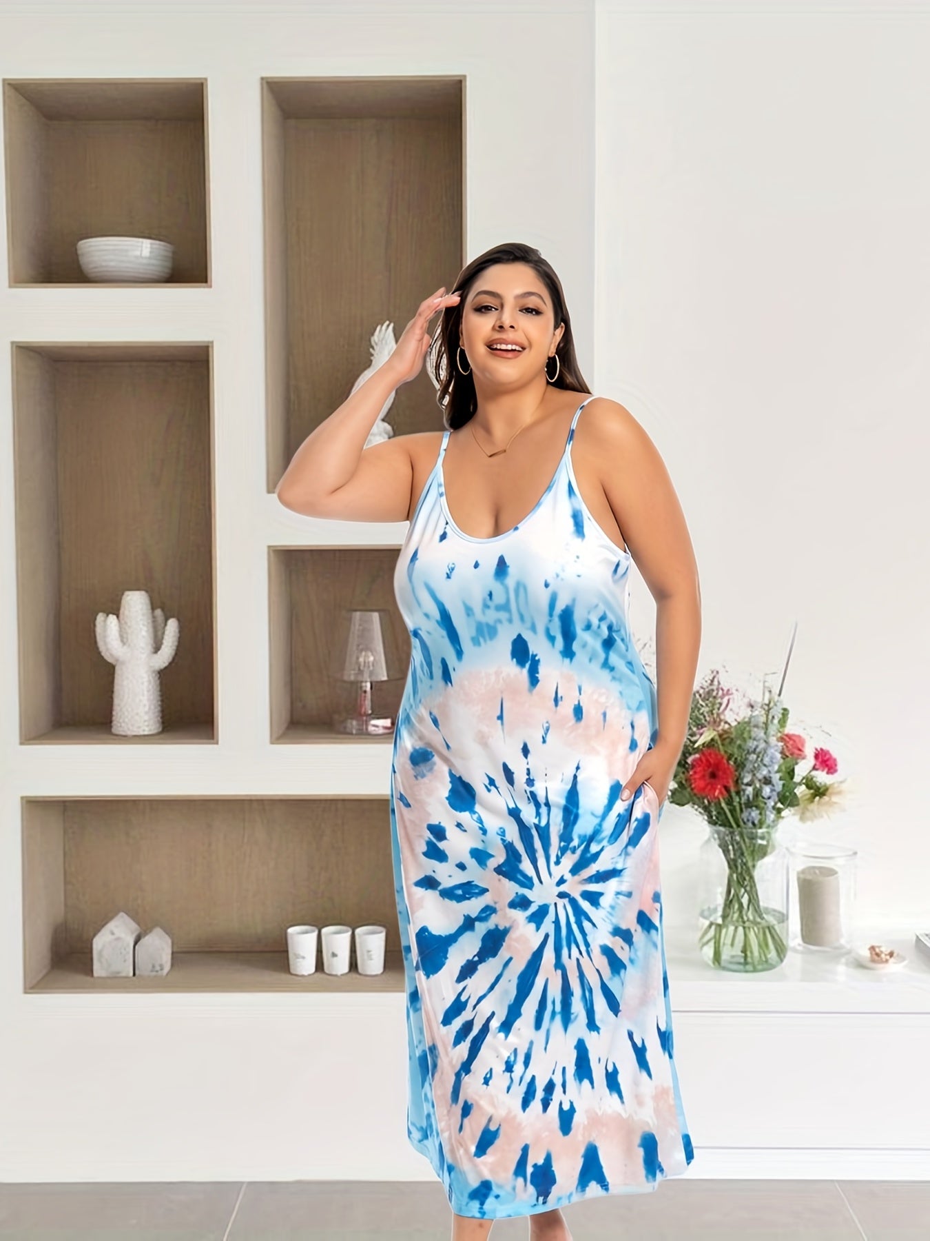  Tie Dye Maxi Cami Dress With Pockets