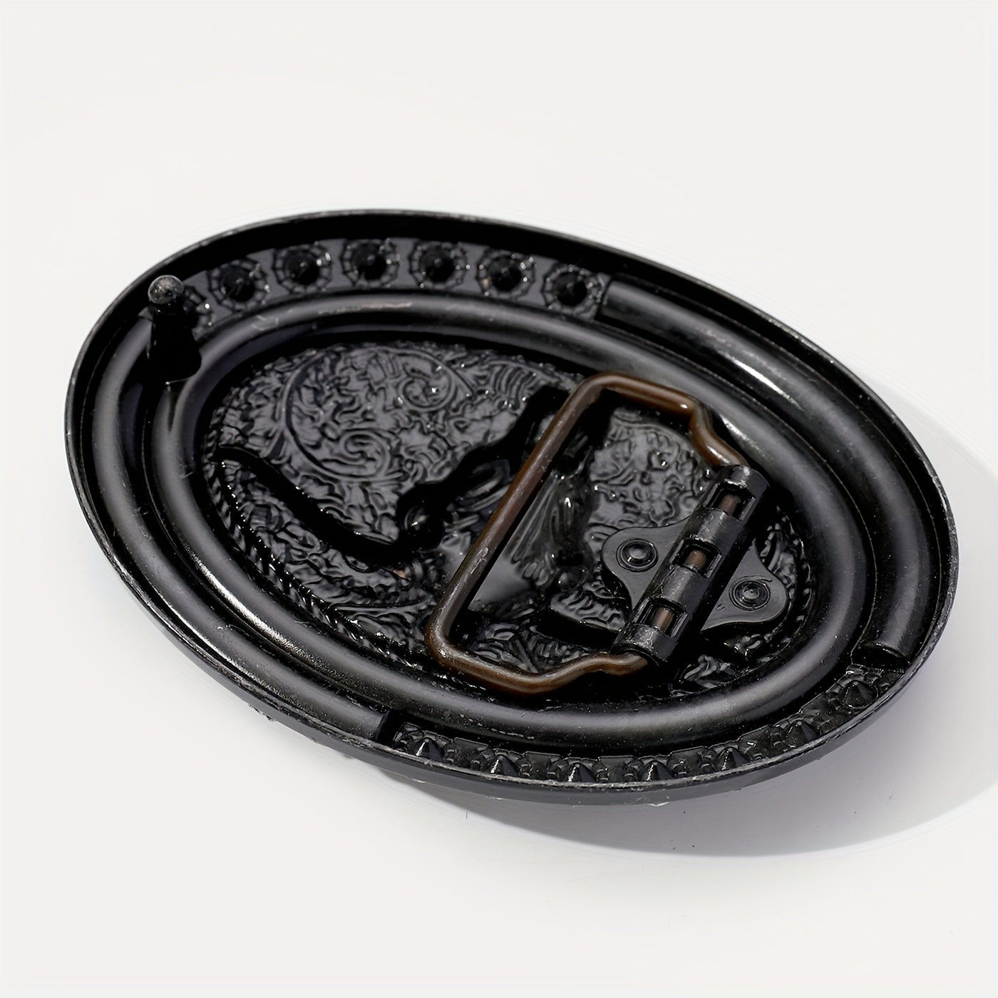 Boho Oval Belt Buckle Rhinestone Beads Inlaid Horn Bull Western Buckle