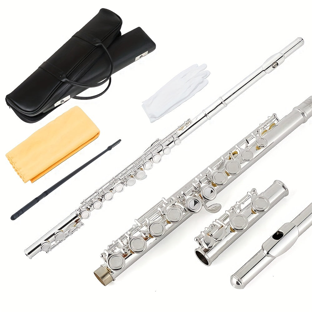 Silvery Plated Flute In C Key 16 Keys Closed Hole E Key Professional Beginner