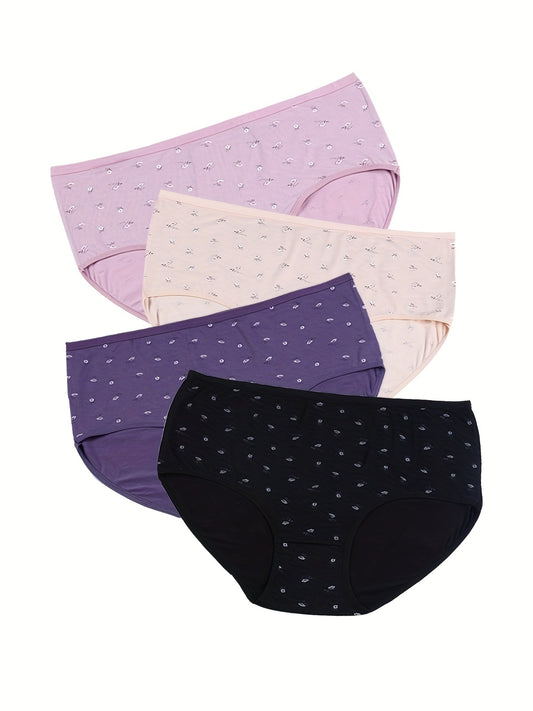 4 Pack Plus Size Floral Print Stretch Underwear Set