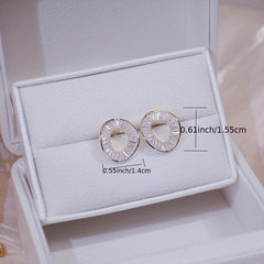 Geometric Crystal Hollow Circle Stud Earrings - Fine Jewelry for Women