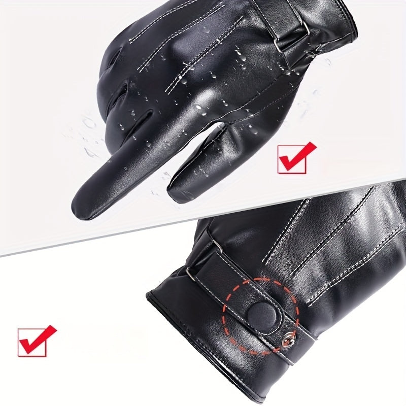 Winter Leather Warm Gloves Velvet Touch Screen Thickened Windproof