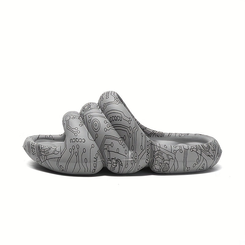 Men's Graffiti Print Non Slip Platform Slides Cloud Slides