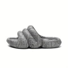 Men's Graffiti Print Non Slip Platform Slides Cloud Slides