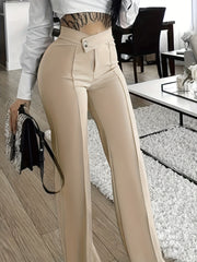  Wide Leg Trousers High Rise Solid Stretch Pants