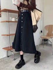 Solid Midi Denim Skirt Women's Denim Jeans