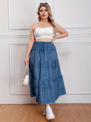  Casual Skirt Women's Plus Denim Print Drawstring Elastic High Rise
