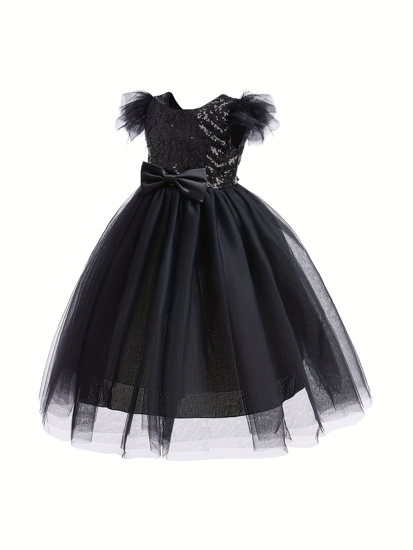 Girls Sleeveless Princess Dress Sequin Bow Belt Gothic Style