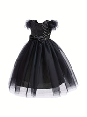 Girls Sleeveless Princess Dress Sequin Bow Belt Gothic Style