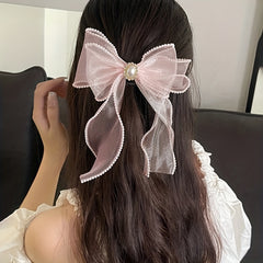 Organza Bow Hair Clip Faux Pearl Hair Clip Back Head French Barrette Head Wear