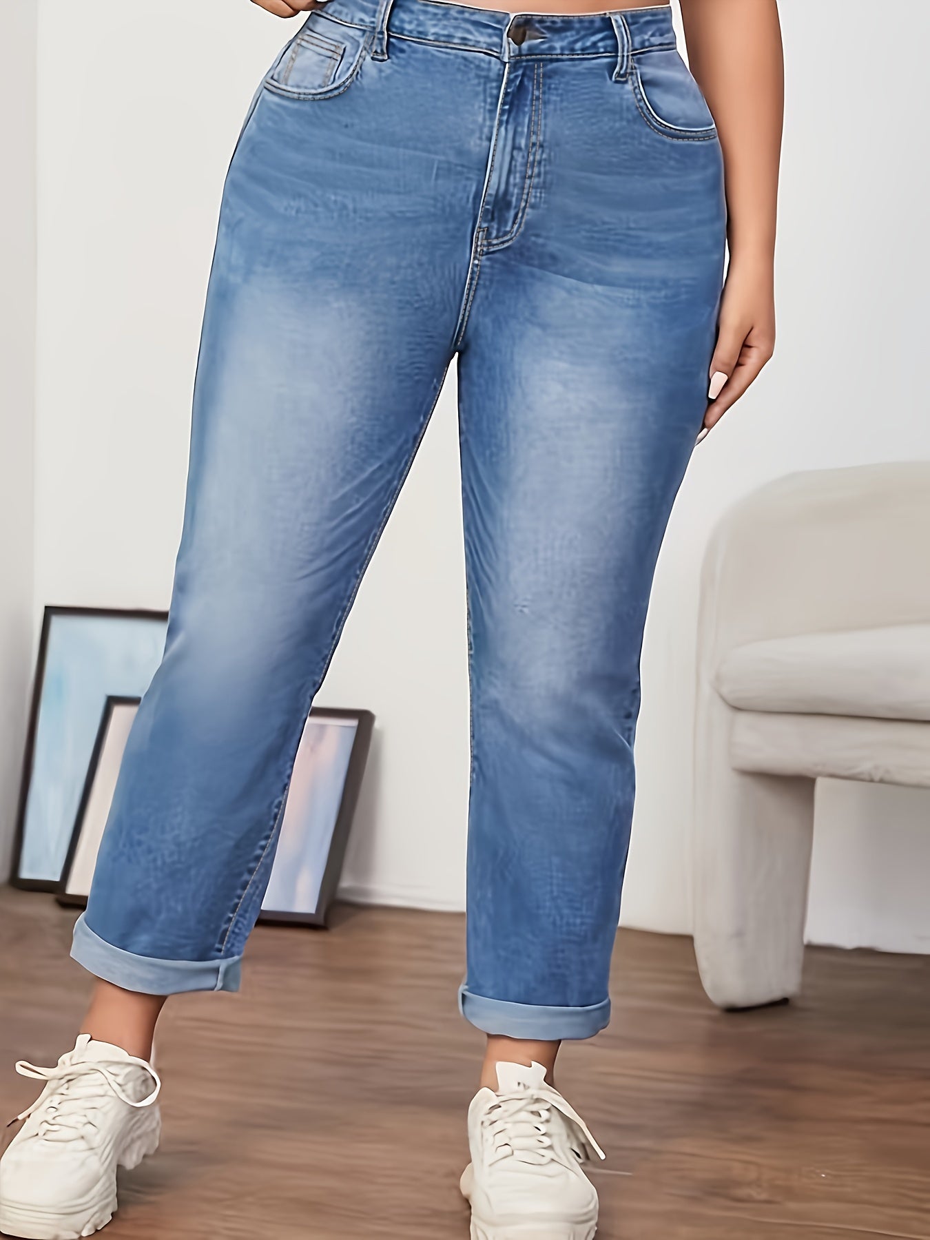 Women's Plus High Rise Straight Leg Jeans