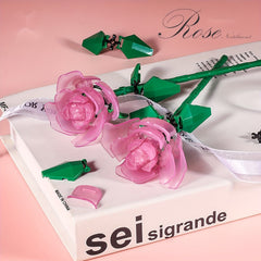 DIY Luminous Rose Building Blocks Pink & Green Plastic Flower Kit
