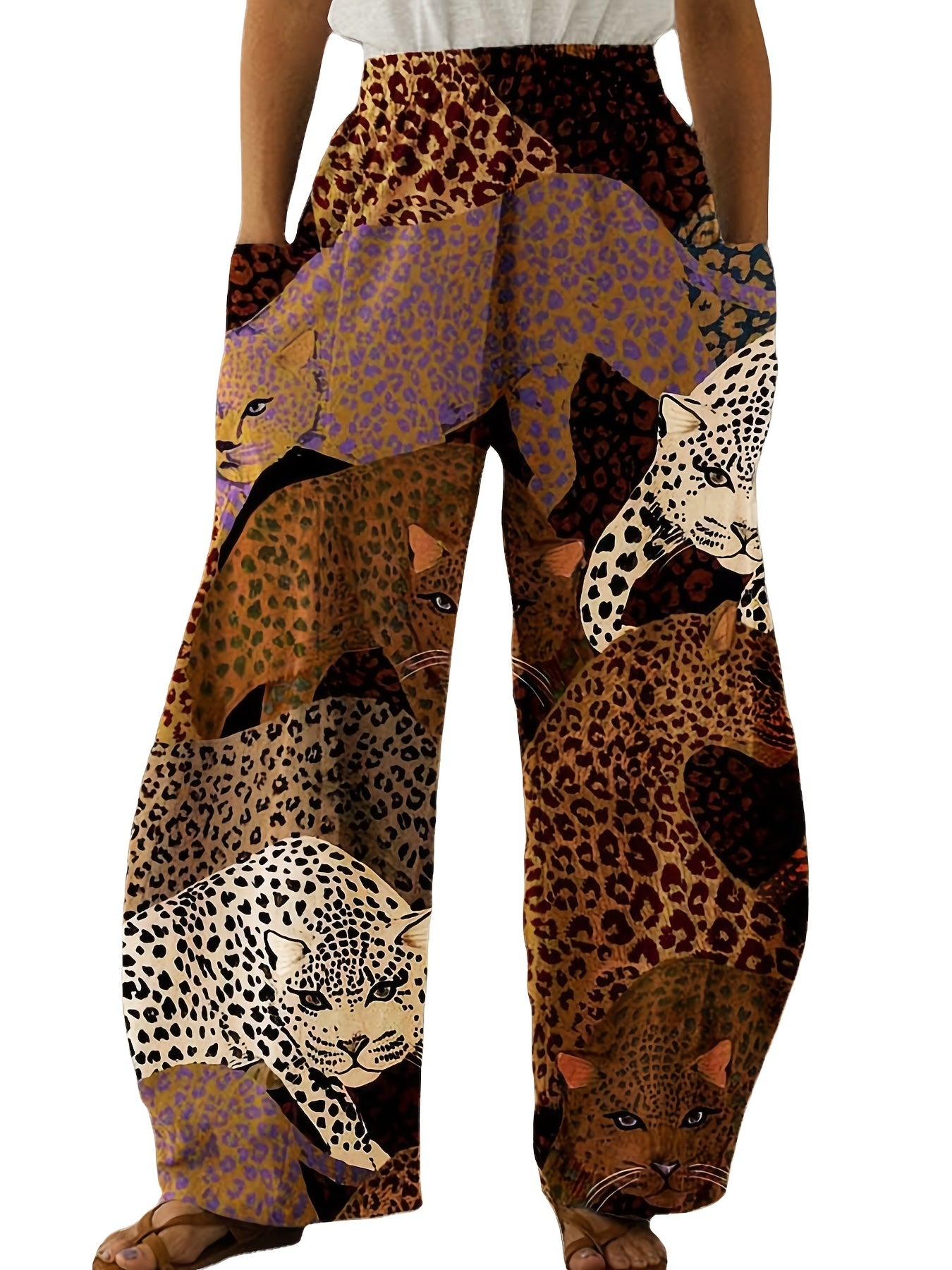 Leopard Print High Rise Wide Leg Pants