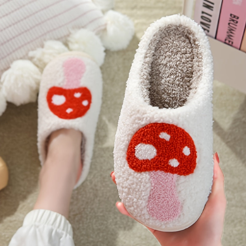 Funny Mushroom Pattern Slippers Plush Lined Slip On Shoes