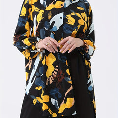  Geometric Print Button Up Collar Blouse