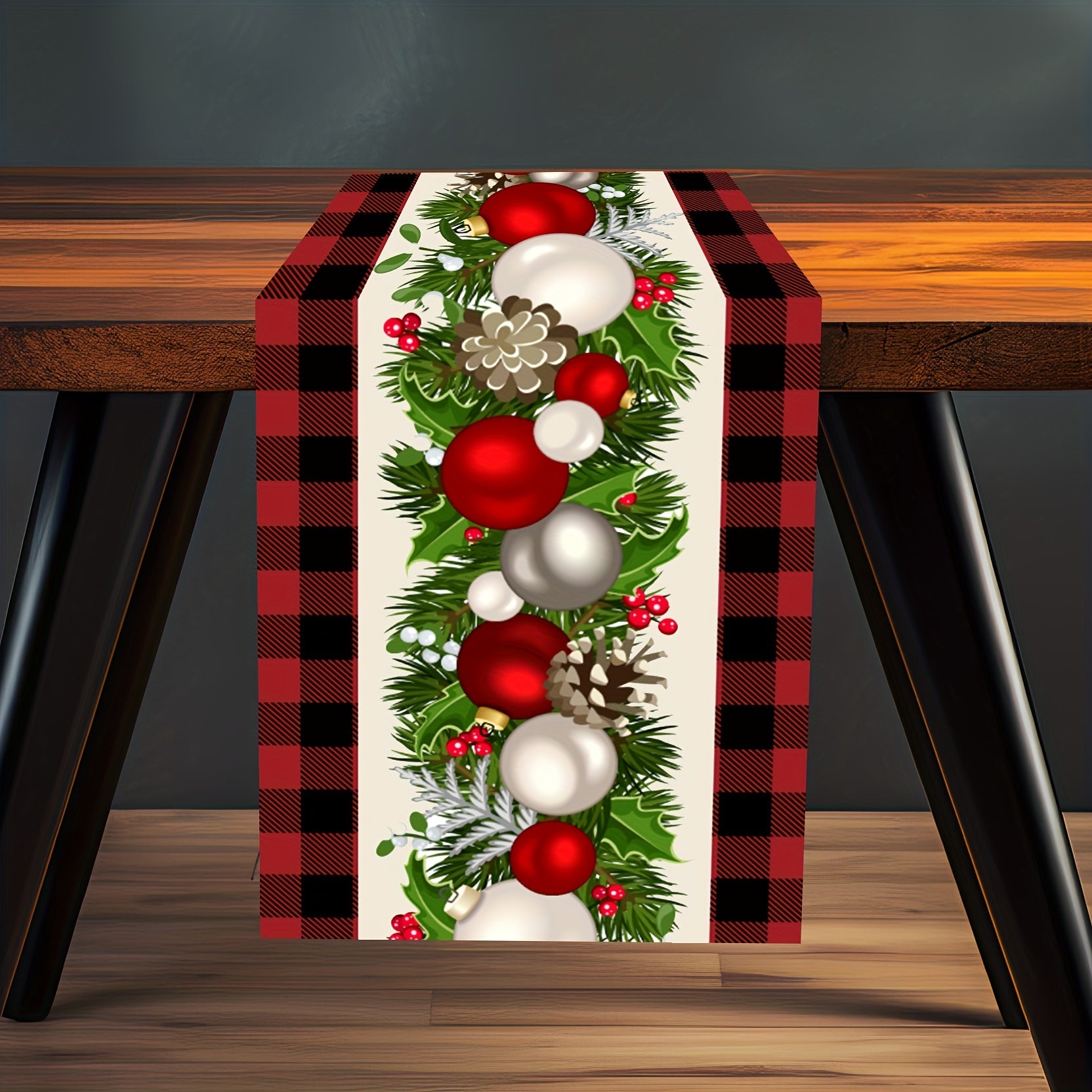 Polyester Christmas Table Runner Red Plaid Holiday Decoration