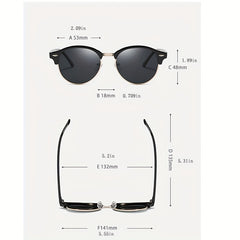 Half Frame Round Polarized Sunglasses Vintage Driving Semi Rimless Eyewear