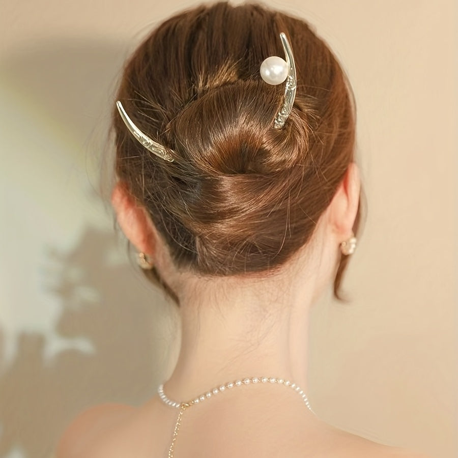 Moon Shape Faux Pearl Hairpin Vintage Hair Jewelry Accessory