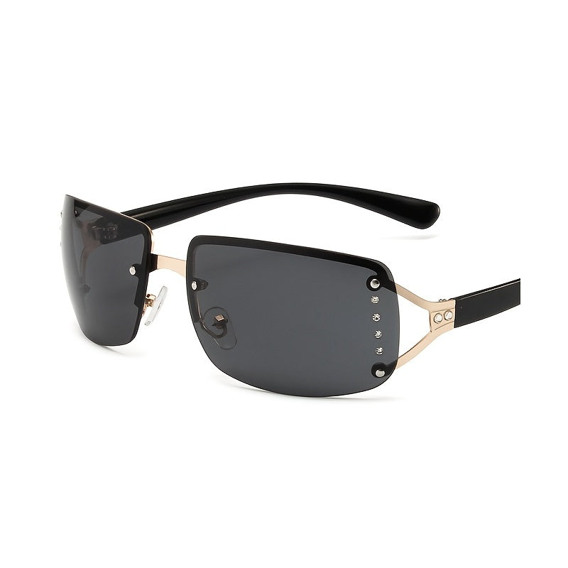 Rectangle Sunglasses for Women Stylish Y2k Shades Brown Metal Frame