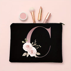 Floral Letter Print Makeup Bag Bridesmaid Organizer Bridal Cosmetic Pouch