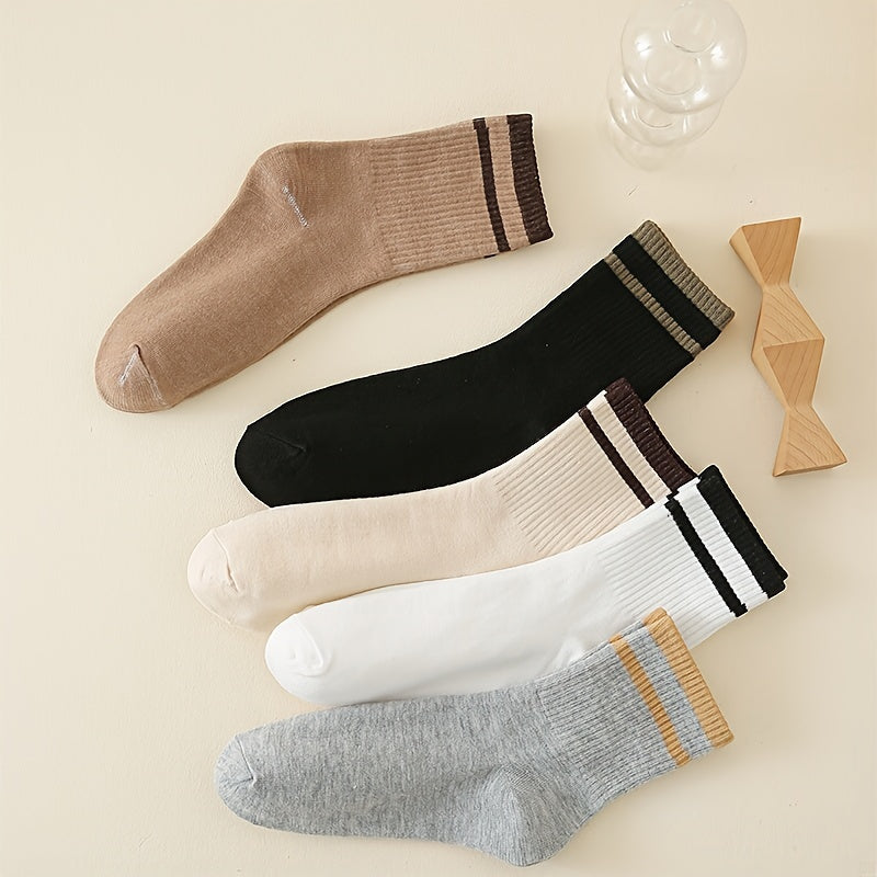 Women's Striped Crew Socks Pack Breathable Sports Stockings