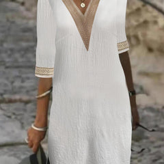  Lace Sleeve V Neck Summer Dress