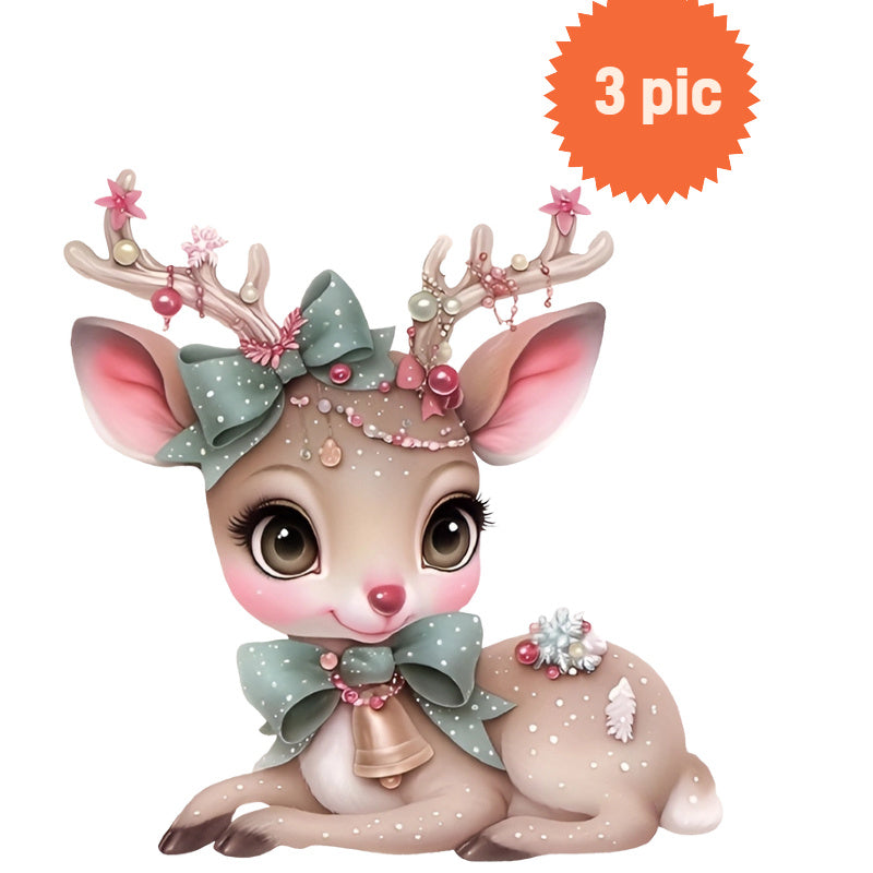 Christmas Heat Transfer Prints Set - Reindeer, Trees, Fairy Lights