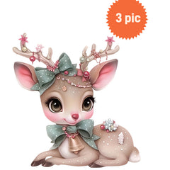 Christmas Heat Transfer Prints Set - Reindeer, Trees, Fairy Lights