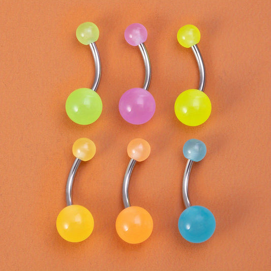 6 Pcs Glow Dark Belly Button Rings 14G Stainless Steel Sexy Body Piercing Jewelr