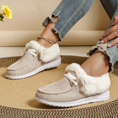 Women's Solid Non-slip Thickened Sneakers Low Top Warm Sport Shoes