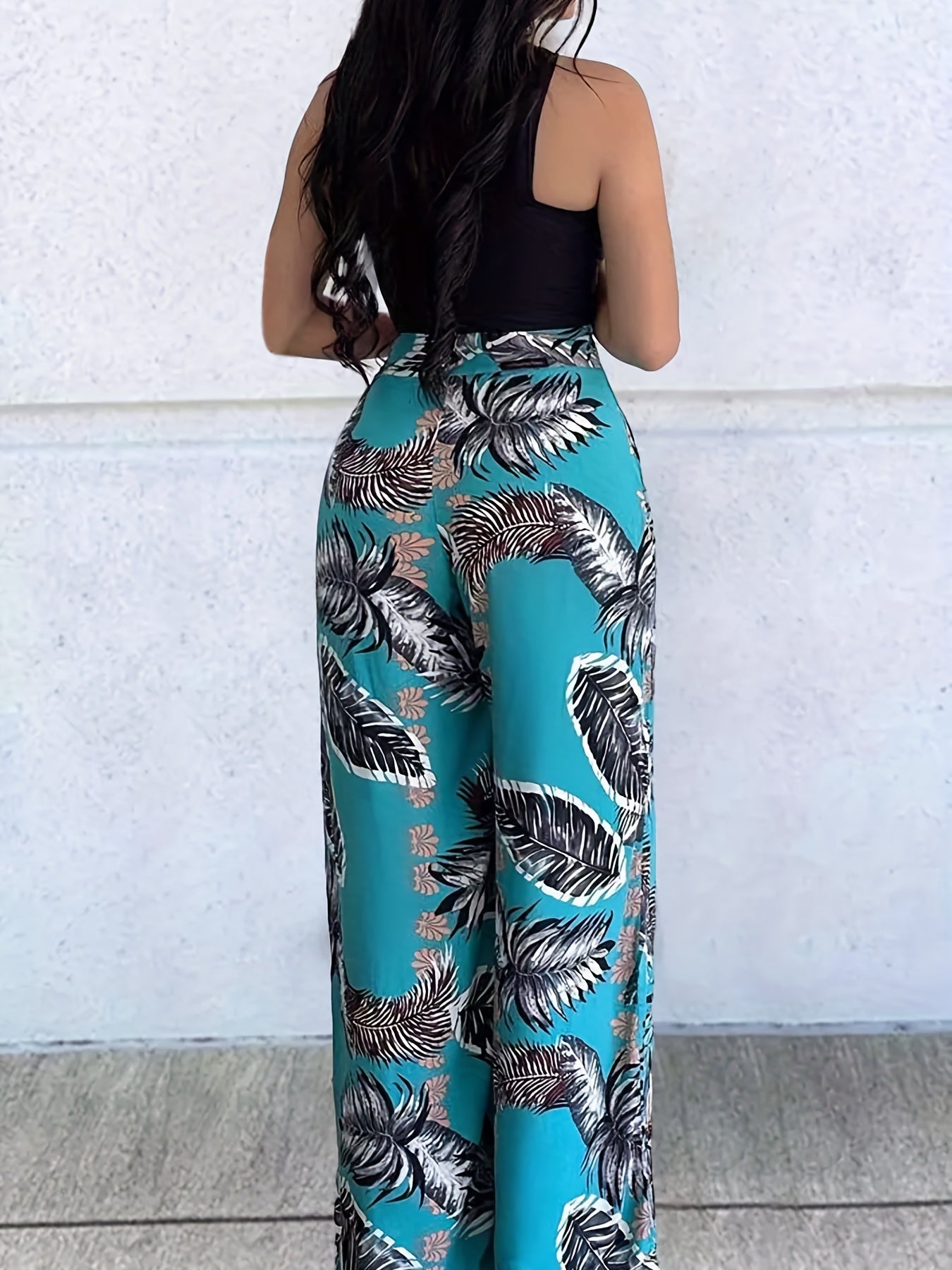  Tropical Print Wide Leg Trousers