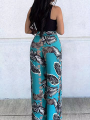  Tropical Print Wide Leg Trousers
