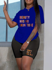 Women's Plus Slogan Print Top & Shorts Set