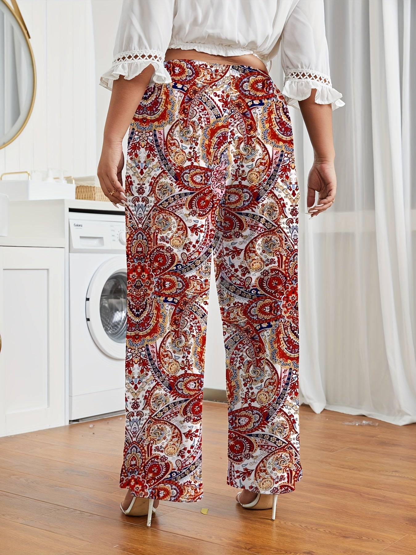 Women's Plus Paisley Print Wide Leg Pants